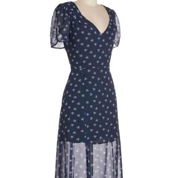 Navy Midi Sheath Dress with Double Slits - Picture 3 of 4